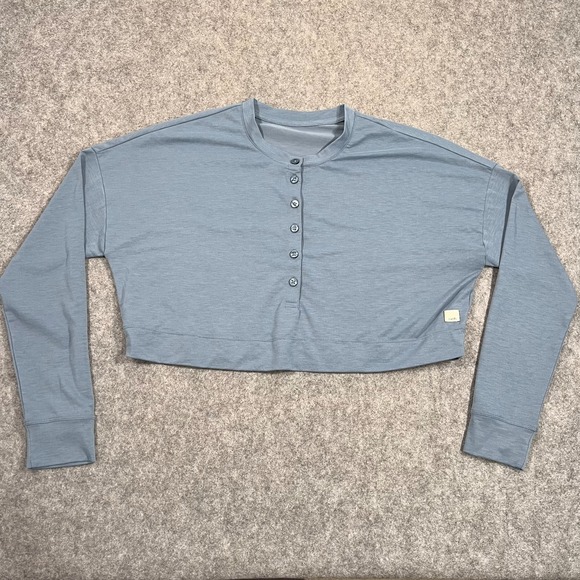 Vuori Tops - Vuori Dusty Blue Heather Avalon Henley Long Sleeve Crop Top Women's Size Small